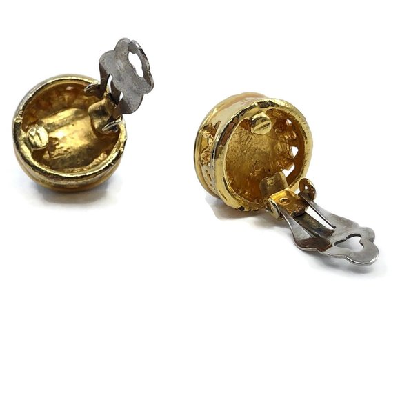 Vintage Amber Glass Clip On Earrings Unsigned, Chunky Round Clips - Picture 10 of 10